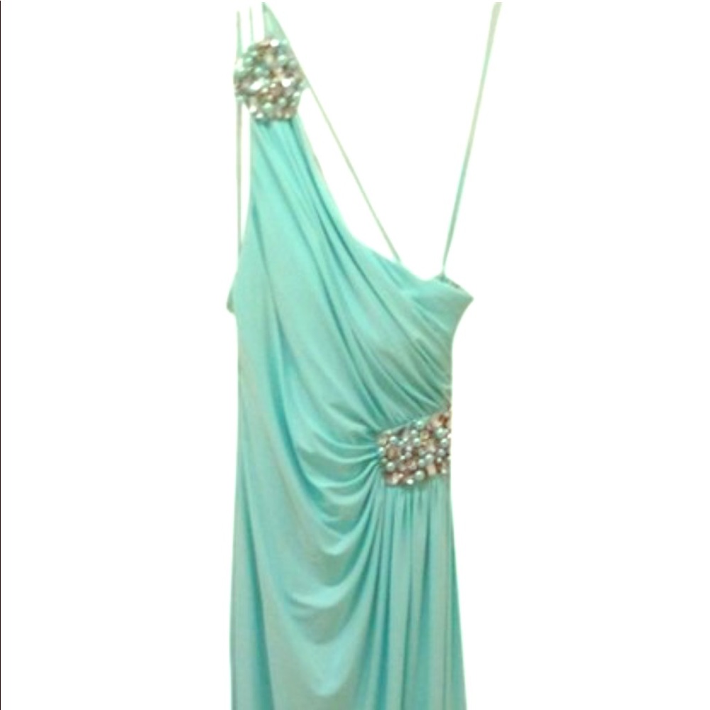 Cache sea foam green floor length dress